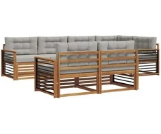 Lauko sofos komplektas 7 pcs Natūrali ir šviesiai pilka