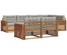 Lauko sofos komplektas 7 pcs Natūrali ir šviesiai pilka