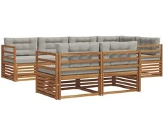 Lauko sofos komplektas 7 pcs Natūrali ir šviesiai pilka