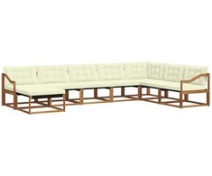 Lauko sofos komplektas su pagalve 8 pcs Natūralus ir grietinėlė