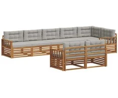 Lauko baldų komplektas Lauko sofos komplektas 8 pcs Natūrali ir šviesiai pilka