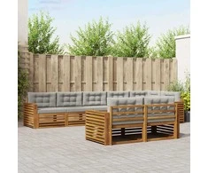 Lauko baldų komplektas Lauko sofos komplektas 8 pcs Natūrali ir šviesiai pilka