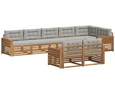 Lauko baldų komplektas Lauko sofos komplektas 8 pcs Natūrali ir šviesiai pilka