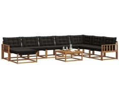 Lauko sofos komplektas su pagalve 9 pcs Natūrali ir juoda