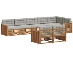Lauko sofos komplektas 8 pcs Natūrali ir šviesiai pilka
