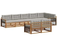 Lauko baldų komplektas Lauko sofos komplektas 8 pcs Natūrali ir šviesiai pilka