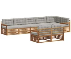 Lauko baldų komplektas Lauko sofos komplektas 8 pcs Natūrali ir šviesiai pilka