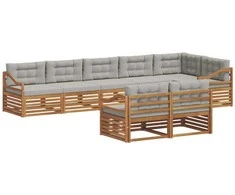 Lauko baldų komplektas Lauko sofos komplektas 8 pcs Natūrali ir šviesiai pilka