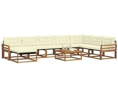Lauko sofos komplektas su pagalve 9 pcs Natūralus ir grietinėlė