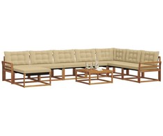 Lauko sofos komplektas su pagalve 9 pcs Natūralus ir bežinis
