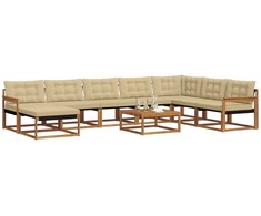 Lauko sofos komplektas su pagalve 9 pcs Natūralus ir bežinis