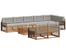 Lauko sofos komplektas 9 pcs Natūrali ir šviesiai pilka