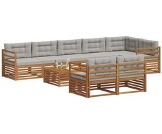Lauko baldų komplektas Lauko sofos komplektas 9 pcs Natūrali ir šviesiai pilka
