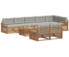 Lauko sofos komplektas 9 pcs Natūrali ir šviesiai pilka