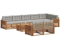 Lauko sofos komplektas 9 pcs Natūrali ir šviesiai pilka