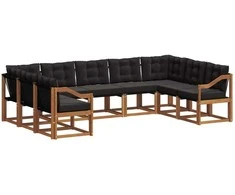 Lauko sofos komplektas su pagalve 9 pcs Natūrali ir juoda