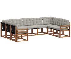 Lauko sofos komplektas 9 pcs Natūrali ir šviesiai pilka