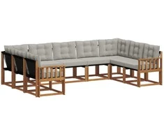 Lauko sofos komplektas 9 pcs Natūrali ir šviesiai pilka