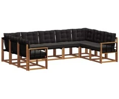 Lauko sofos komplektas su pagalve 9 pcs Natūrali ir juoda