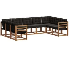 Lauko sofos komplektas su pagalve 9 pcs Natūrali ir juoda