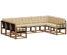 Lauko sofos komplektas su pagalve 9 pcs Natūralus ir bežinis