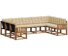 Lauko sofos komplektas su pagalve 9 pcs Natūralus ir bežinis