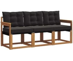 Lauko sofos komplektas su pagalve 3 pcs Natūrali ir juoda