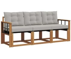 Lauko sofos komplektas 3 pcs Natūrali ir šviesiai pilka