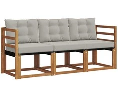 Lauko sofos komplektas 3 pcs Natūrali ir šviesiai pilka