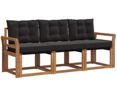 Lauko sofos komplektas su pagalve 3 pcs Natūrali ir juoda