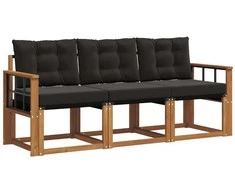 Lauko sofos komplektas su pagalve 3 pcs Natūrali ir juoda