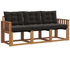 Lauko sofos komplektas su pagalve 3 pcs Natūrali ir juoda