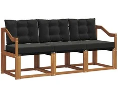 Lauko sofos komplektas su pagalve 3 pcs Natūrali ir juoda