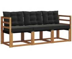 Lauko sofos komplektas su pagalve 3 pcs Natūrali ir juoda