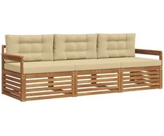 Lauko sofos komplektas su pagalve 3 pcs Natūralus ir bežinis
