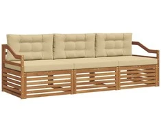 Lauko sofos komplektas su pagalve 3 pcs Natūralus ir bežinis