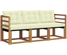 Lauko sofos komplektas su pagalve 3 pcs Natūralus ir grietinėlė