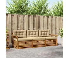 Lauko sofos komplektas su pagalve 3 pcs Natūralus ir bežinis