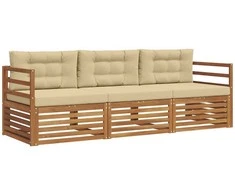 Lauko sofos komplektas su pagalve 3 pcs Natūralus ir bežinis