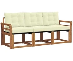Lauko sofos komplektas su pagalve 3 pcs Natūralus ir grietinėlė