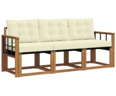 Lauko sofos komplektas su pagalve 3 pcs Natūralus ir grietinėlė