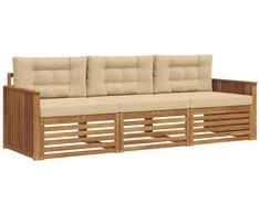 Lauko sofos komplektas su pagalve 3 pcs Natūralus ir bežinis