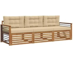 Lauko baldų komplektas Lauko sofos komplektas su pagalve 3 pcs Natūralus ir bežinis