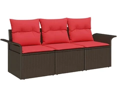 Sofos komplektas su pagalve 3 pcs Ruda ir raudona poliratanas