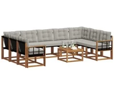 Lauko sofos komplektas 10 pcs Natūrali ir šviesiai pilka