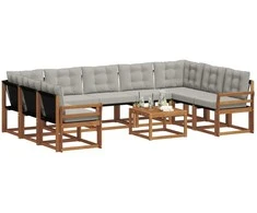 Lauko sofos komplektas 10 pcs Natūrali ir šviesiai pilka