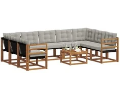 Lauko sofos komplektas 10 pcs Natūrali ir šviesiai pilka