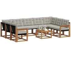 Lauko sofos komplektas 10 pcs Natūrali ir šviesiai pilka
