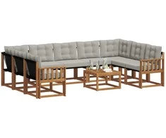 Lauko sofos komplektas 10 pcs Natūrali ir šviesiai pilka