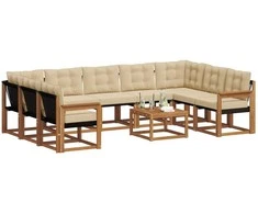 Lauko sofos komplektas su pagalve 10 pcs Natūralus ir bežinis